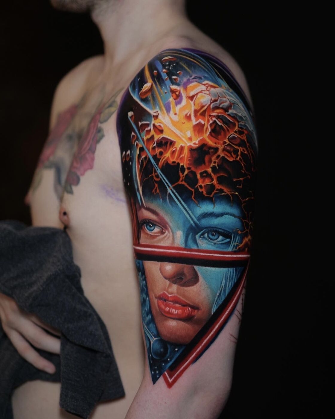 Colour realism shoulder tattoo by Volkan Demirci